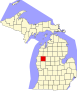 Harta statului Michigan indicând comitatul Lake