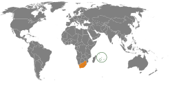 Карта с указанием местоположения Маврикия и Южной Африки