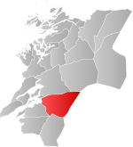 Mapa do condado de Nord-Trøndelag com Verdal em destaque.