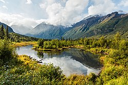 Blick auf einen See im Eagle River Valley, Alaska, USA