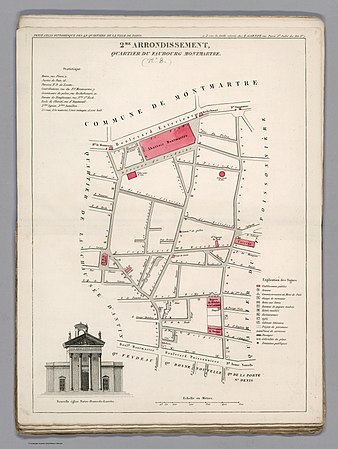 Plan du quartier du Faubourg-Montmartre dans l'ancien 2e arrondissement en 1834.