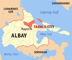 Mapa de Albay con Tabaco resaltado