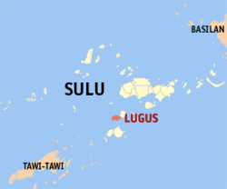 Mapa ng Sulu na nagpapakita sa lokasyon ng Lugus.