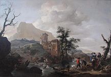 Hertenjacht bij een rivier', 1650-1660, vergelijkbaar landschap.