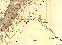 Extrait de la carte du Bas-Canada en 1813, par l'arpenteur Samuel Holland, montrant le chemin du Portage