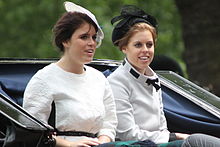 Beatrice (right) with her sister Eugenie at Trooping the Colour, June 2013 Princesses Beatrice and Eugenie.JPG