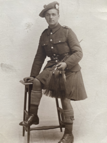 Private Ernest Lockwood (1899-1980) dressed in Gordon Highlanders' fatigues, 1917 Private Ernest Lockwood, Gordon Highlanders, 1917.png