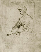 Рафаэль. Рисунок с тондо Микеланджело. Перо, тушь. Лувр, Париж
