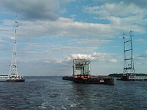 Raritan Bay Drawbridge in its open position, between Perth Amboy and South Amboy, right before the Raritan River drains out into the Raritan Bay