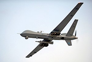 A British MQ-9A Reaper operating over Afghanistan in 2009 Reaper UAV Takes to the Skies of Southern Afghanistan MOD 45151418.jpg
