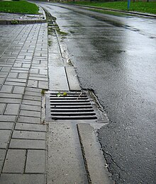 Storm drain grate on a street in Warsaw, Poland Rynsztok.jpg