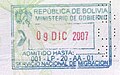 Sello de ingreso pasaporte boliviano, hasta 2010.