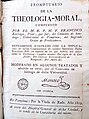 Edición del Prontuario de la Teología Moral de Francisco de Larraga, dominico del convento de Pamplona (1819). Lleva el sello "Mónaco" del administrador del Hospital General de Pamplona, la entidad editora