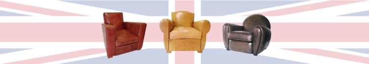 trois fauteuils confortables en cuir sur fond d'Union Jack