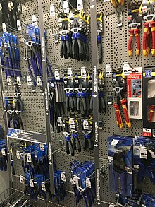 Various types of pliers on display in German hardware store, 2023.jpg