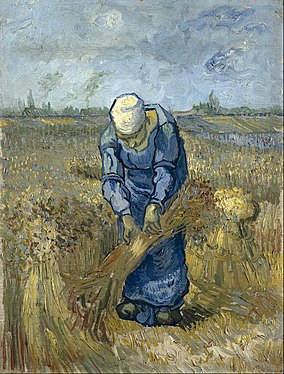 Peasant woman binding sheaves (after Millet)