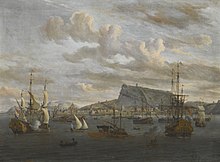 Άποψη του Ναυπλίου στην Ελλάδα με ολλανδικό πλοίο, γαλέρες και άλλα σκάφη