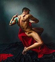 Ignudo I. z cyklu „Projekt Michelangelo”, olejomalba na plátně 160×180 cm, 2019–2021