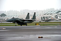 F-15C Eagles of the Oregon Air National Guard's 142nd Fighter Wing at Portland Air National Guard Base during 2010.