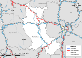 Carte du réseau routier national (autoroutes et routes nationales) dans le département de la Loire