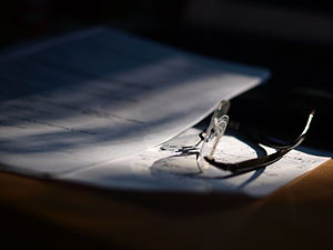 Detail of a desk after studying.