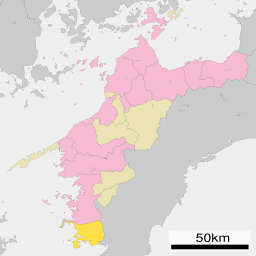 Ainans läge i Ehime prefektur Städer:      Signifikanta städer      Övriga städer Landskommuner:      Köpingar      Byar