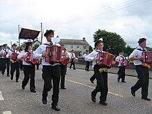 Apprentice Boys band marching in Bushmills. Apprentice Boys Marching Accordions.jpg