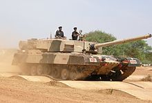 The Indian Arjun MBT's hydropneumatic suspension at work, while moving over a bump track. Arjun MBT bump track test.JPG