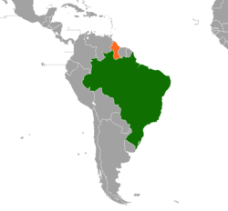 Map indicating locations of Brazil and Guyana