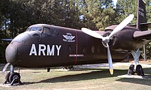 C-7 on display at the 82nd Airborne Division War Memorial Museum, once used by the Golden Knights parachute team C-7 Caribou at Fort Bragg.jpg