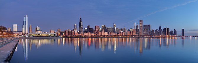Chicago skyline at sunrise Deutsch: C...