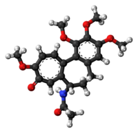 Ball-and-stick model of the colchicine molecule