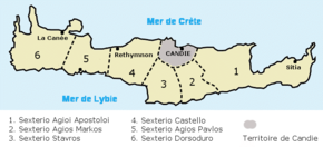 carte moderne de la Crète montrant ses subdivisions administratives