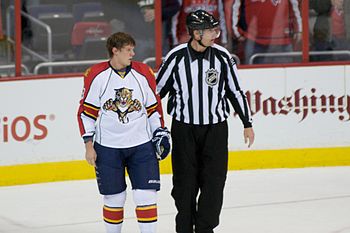 Dmitry Kulikov of the Florida Panthers being e...