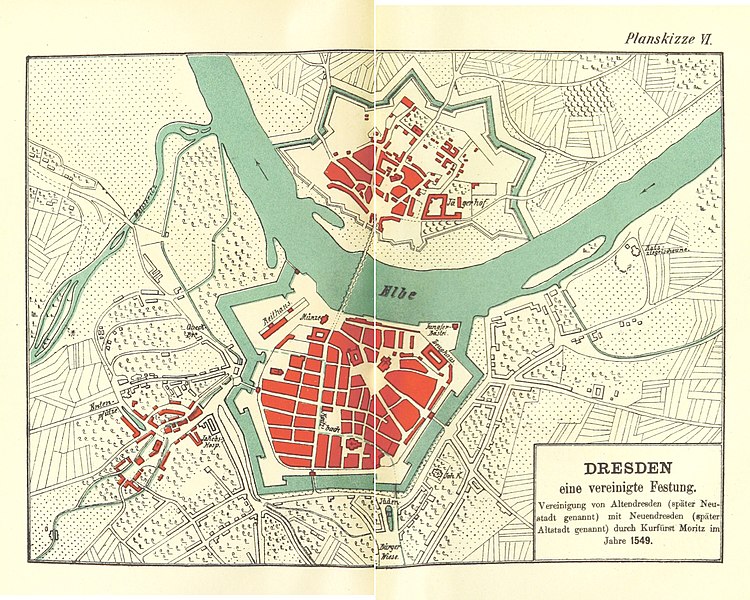 Dresden 1549 - In: Bruno Krause: Die geschichtliche Entwickelung der Residenzstadt Dresden, 1893.