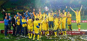 Los campeones del Rostov celebrando el título.