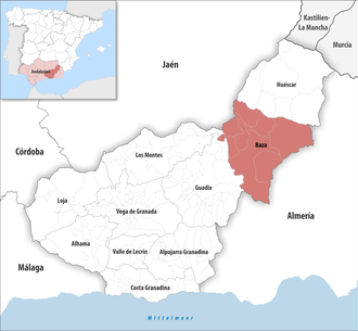 Die Lage der Comarca Baza in der Provinz Granada