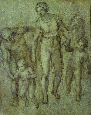 Die Heilige Familie mit dem Johannesknaben (Michelangelo oder enger Umkreis)