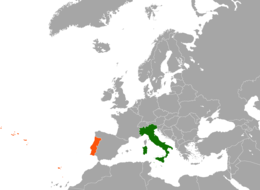 Mappa che indica l'ubicazione di Italia e Portogallo