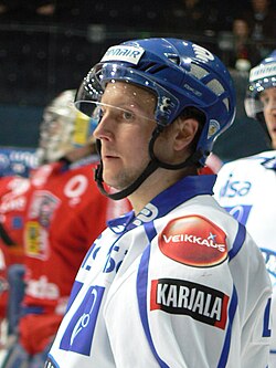Mikko Lehtonen LG Hockey Gamesin avausottelussa Tšekkiä vastaan helmikuussa 2008. Ottelu pelattiin Hakametsän jäähallissa, Tampereella.