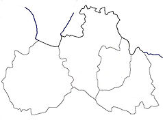 Mapa konturowa kraju libereckiego, blisko centrum na lewo znajduje się punkt z opisem „Jablonné v Podještědí”