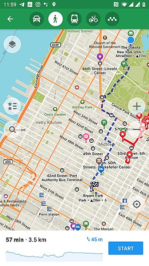 Скриншот приложения MAPS.ME для Android v9.4.4 с пешеходным маршрутом Built.jpg