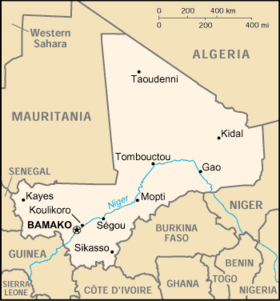Timbuktu (Tombouctou) na karti Malija