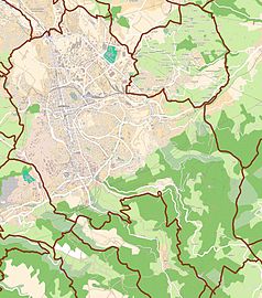 Mapa konturowa Saint-Étienne, blisko centrum na lewo u góry znajduje się punkt z opisem „Gare de Saint-Étienne Chateaucreaux”