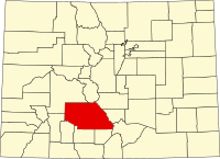 Map of Kolorado highlighting Saguache County