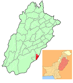 Location of Marot (in red) in پنجاب، پاکستان and (inset) Punjab in Pakistan