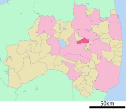 Motomiyan sijainti Fukushiman prefektuurissa