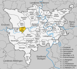Läget för Oberriexingen i Landkreis Ludwigsburg