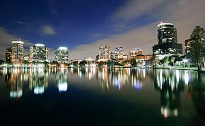 Downtown Orlando skyline as seen from Lake Eola to the north