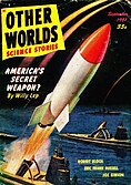 A rocket on the cover of Other Worlds, September 1951
